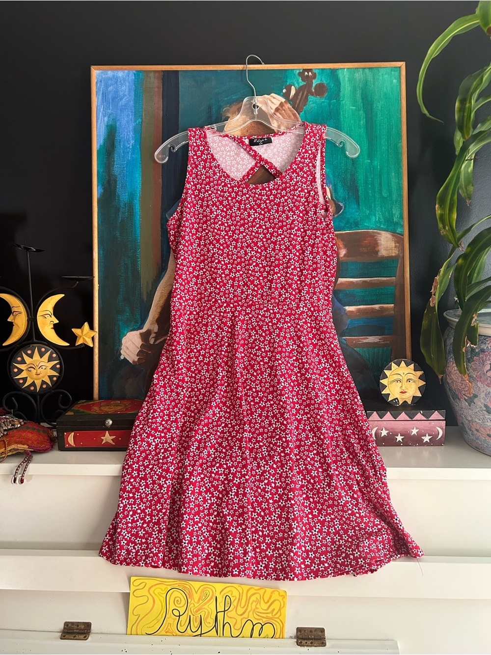 2 Dye 4 Y2K Red Daisy Floral Fit Flare Mini Dress Cutout S/P